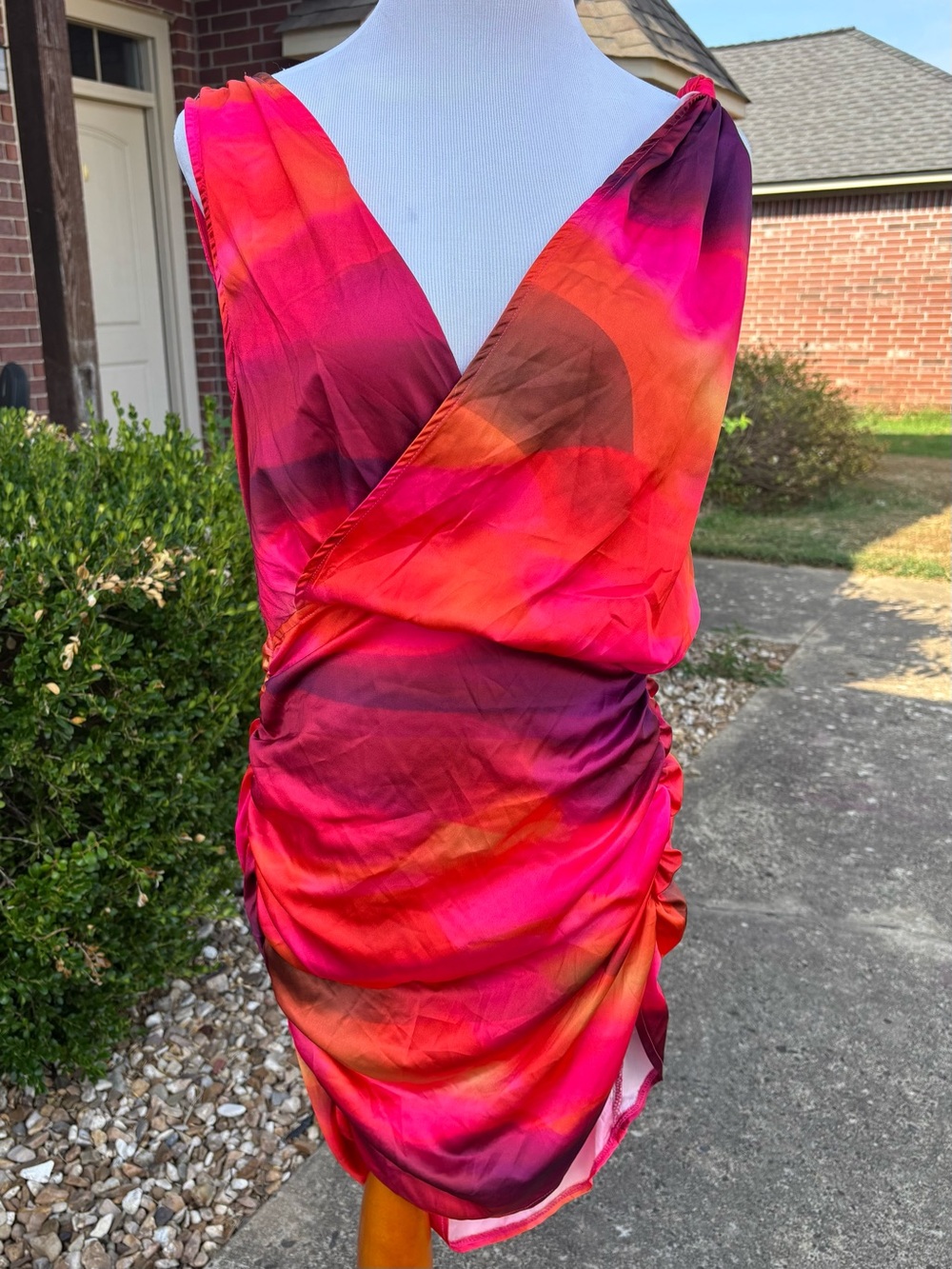 PrettyLittleThing Pink & Orange Ruched Wrap Mini Dress